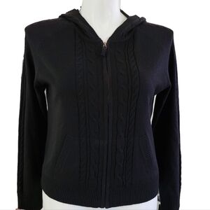 Black Hooded Cable Knit Sweater
